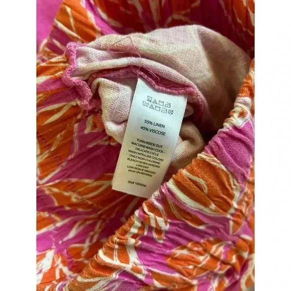 NWT Sincerily Jules Orange & Pink Wide Leg Linen Blend Pull On Pants Size S - Picture 6 of 7